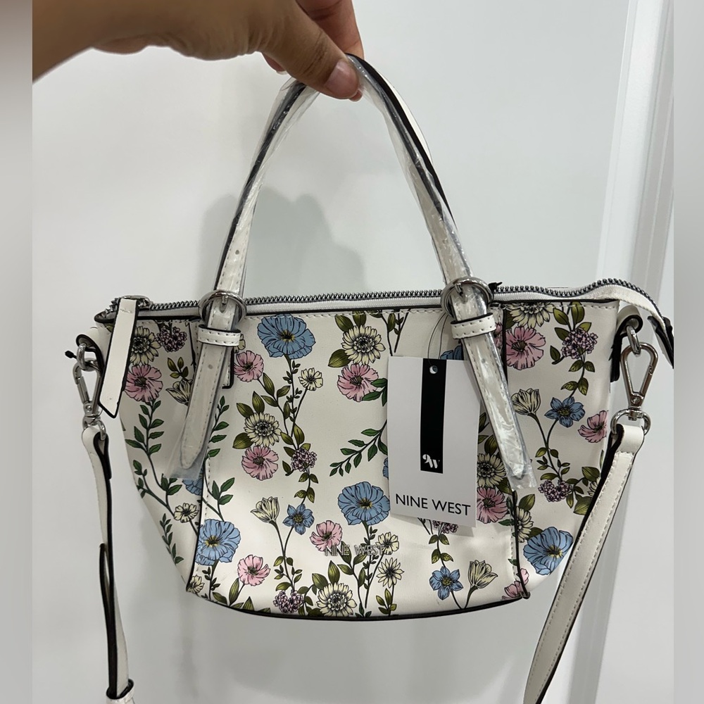 Nine West Floral Satchel - White with Multicolor Flowers